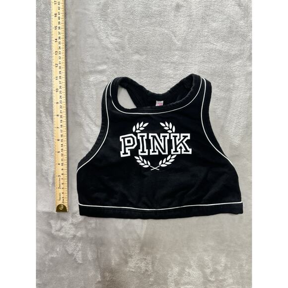 Victoria's Secret Pink Reverse Racerback Bra Top Black Crest Medium - Picture 1 of 3